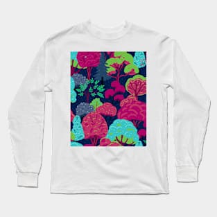 Magical forest, autumn print in fuchsia and electric light blue Long Sleeve T-Shirt